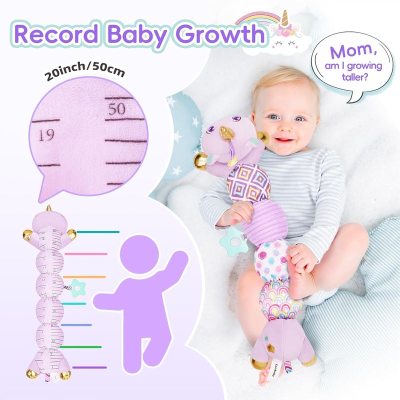 Lanbeby Unicorn Baby Toys 6-12 Months Infant Musical Stuffed Toys for Newborn Tummy Time Sensory Toys for Babies with Crinkle and Rattle 0-3-6-12 Months Old Baby Girl Must Have Christmas Gifts - Purple - Image 5